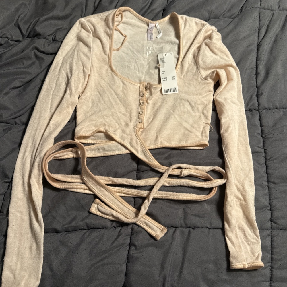 Urban Outfitters Cream Button-Up Crop Top